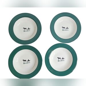 A Joyous Christmas” Holiday Green White Horse Carriage Bowl w/rim Made in Italy